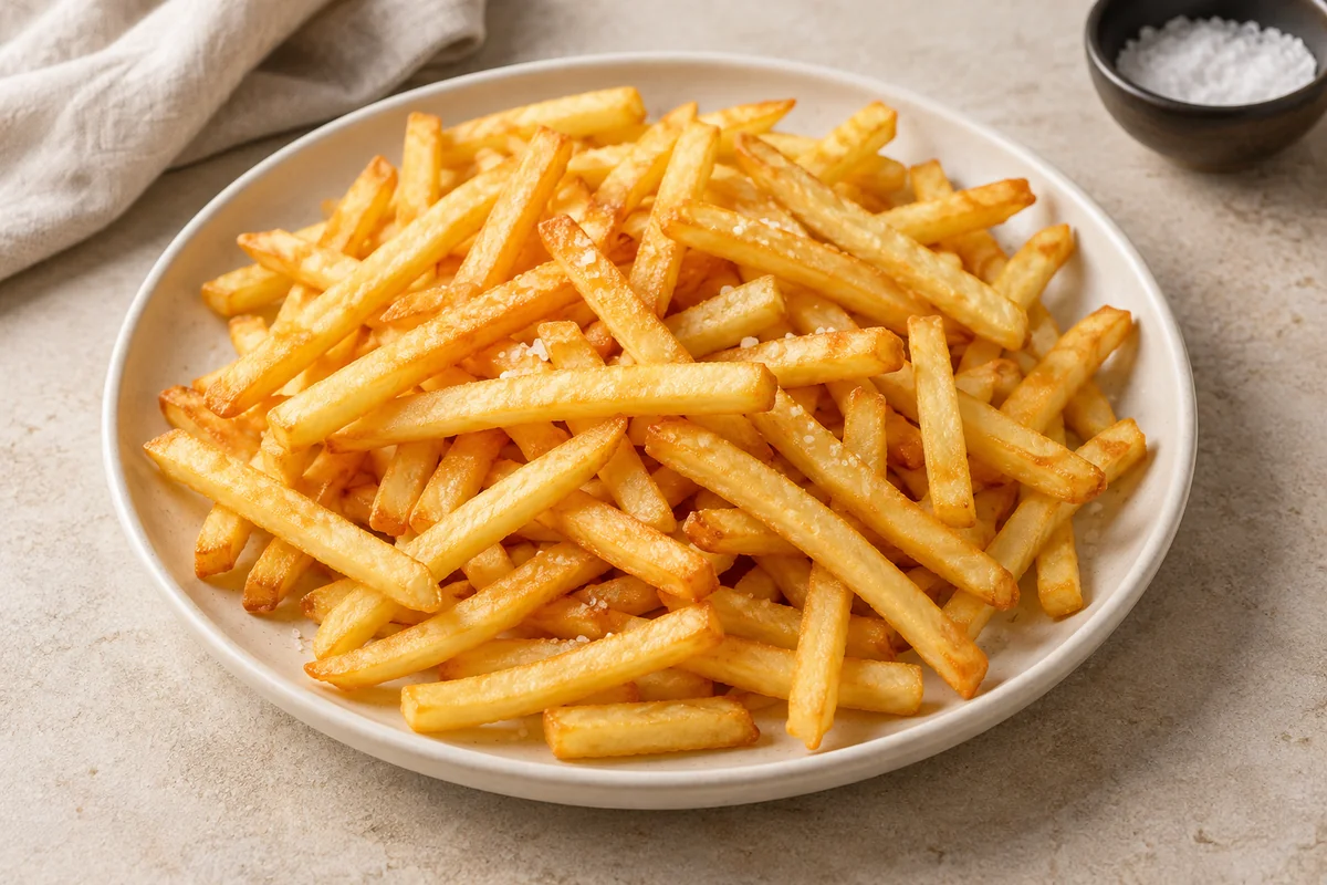 Conventional French Fries served on a ceramic plate