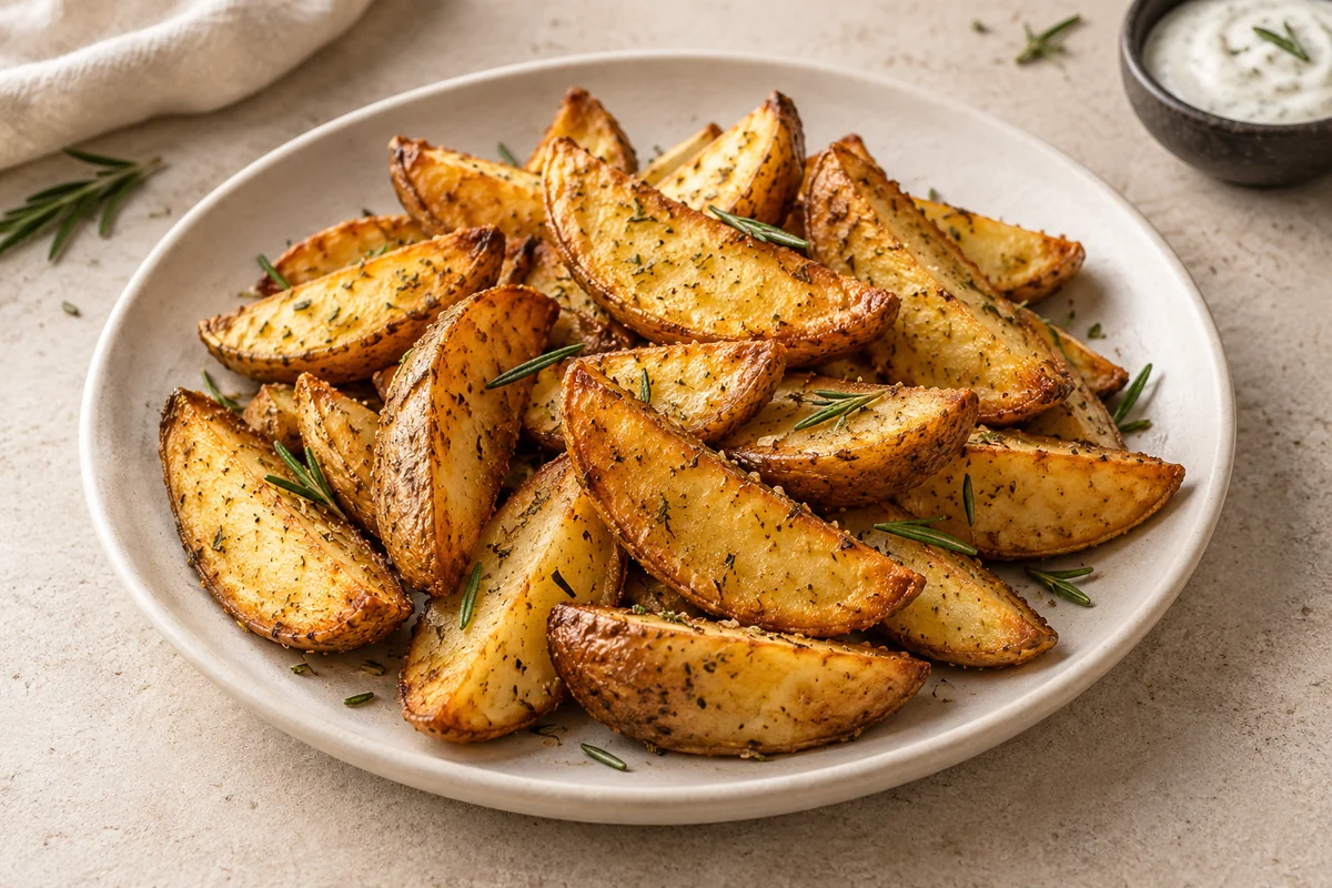 Potato Wedges served on a ceramic plate