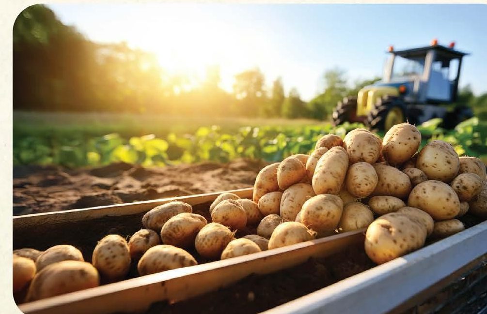 Potato harvest at sunset